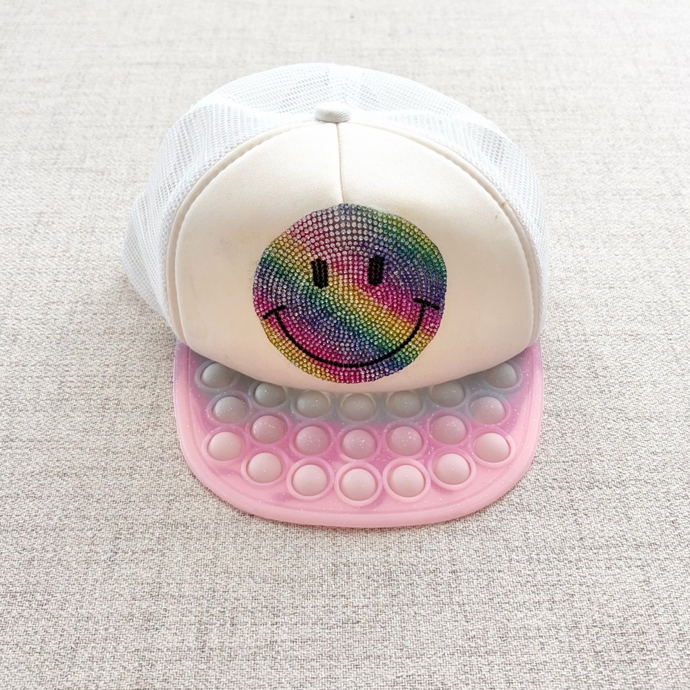 Girls Sparkly Smiley Face Baseball Hat One Size Fits Most